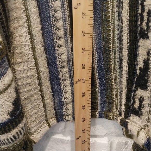 J Jill Open Sweater Cardigan XL Green Blue Southwest Aztec Fringe Wool Blend - Picture 8 of 12